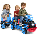 Blue 12V Electric 2-Seater Train with Carriage, Music, Lights, and Dual Speed