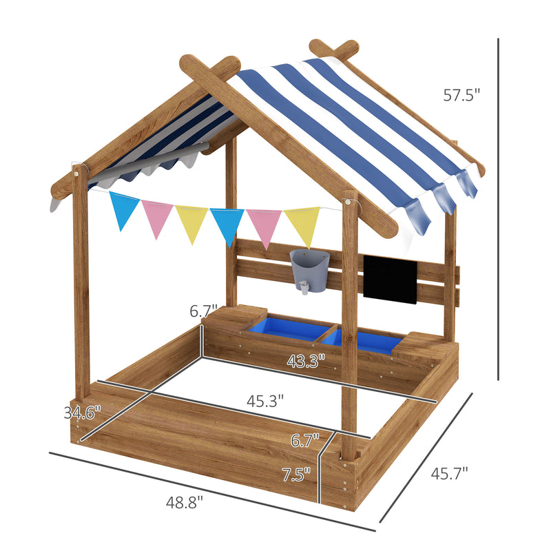 Wooden Sandbox with Canopy and Playhouse Design for Ages 3-7 Years Brown