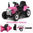Honeyjoy 12V Pink Ride-On Tractor with Trailer, Remote Control, and Lights