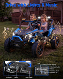 Blue 24V Remote-Controlled Ride-On Car for Children Aged 3-8