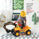 Kids Ride-On Excavator Toy with Sounds, Helmet, and Rocks