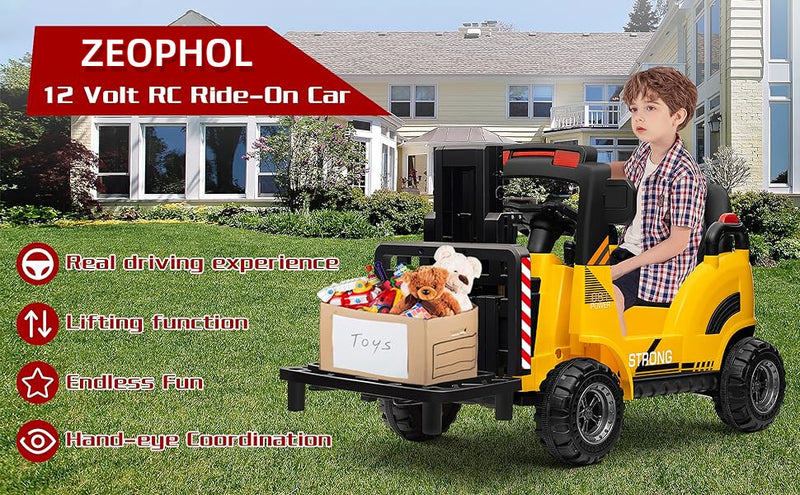 12V Kids Ride-On Forklift Toy Car with Horn for Pretend Construction Play