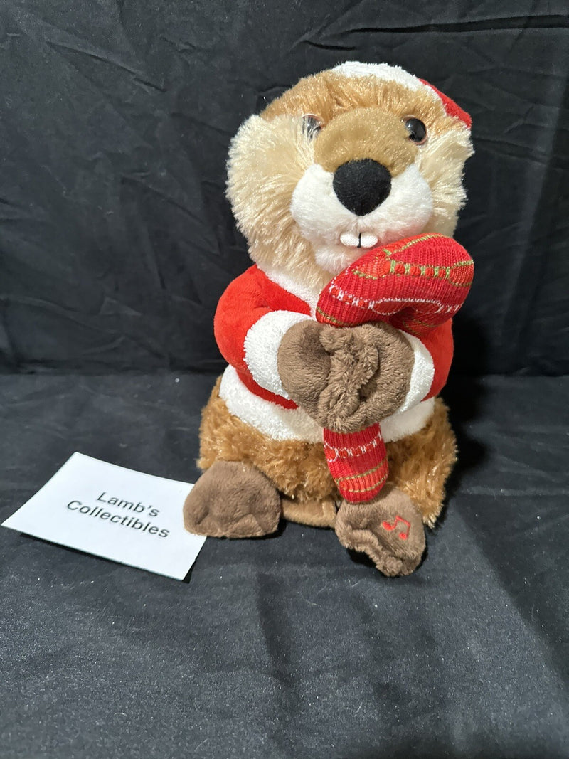 Holiday Animated Singing Beaver Christmas Deluxe Figurine