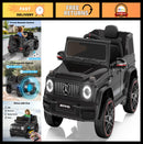 12V Black Ride-On Car for Kids with Remote Control, LED Lights, Music, and Soft Start