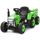 Honeyjoy 12V Green Ride-On Tractor with Trailer, Ground Loader, Remote Control, and Lights for Kids
