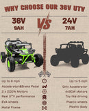 36V Electric 2-Seater UTV for Kids Ages 6+, 400W Power, 5-8 MPH, 14" Wheels
