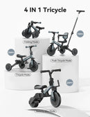 besrey KSE06 4-in-1 Tricycle for Toddlers Aged 1-3 with Push Handle, Backrest, and Safety Belt