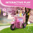 3-Wheel Pink Bubble Motorcycle for Kids with LED Headlight and Music