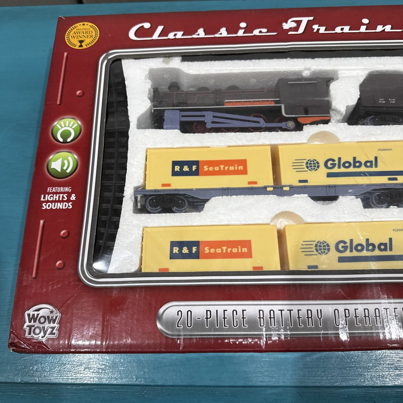 WOWTOYS 20-Piece Classic Train Set with Battery-Operated Lights and Sounds