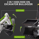 4-in-1 12V Electric Green Ride-On Excavator with Remote Control