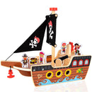 ArtCreativity 16-Inch Wooden Pirate Ship Playset for Kids Aged 3-5, Complete with Crew