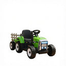 12V Green Electric Tractor with Trailer, Remote Control, Music, and Lights