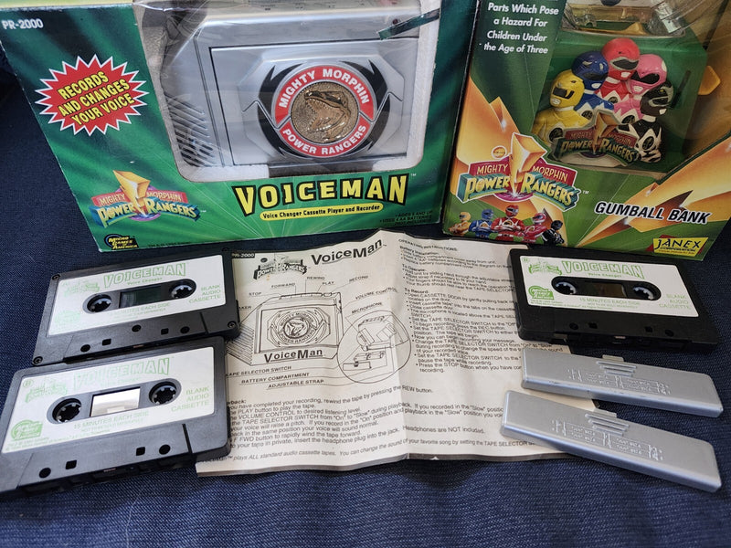 Working Mighty Morphin Power Rangers Voiceman Cassette and New Gumball Bank Toy