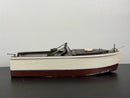 Classic Lang Craft Brown & White Wooden Toy Motorboat with Unused Engine and Original Box