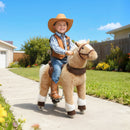 Brown Plush Pony Ride-On Toy with Wheels for Toddlers