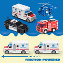 JOYIN Rescue Vehicle Playset - Fire Truck, Ambulance, Police Car, Helicopter