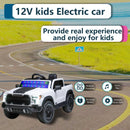 White 12V Remote-Controlled Ride-On Car with 4-Wheel Shock Absorption for Kids Aged 3-6