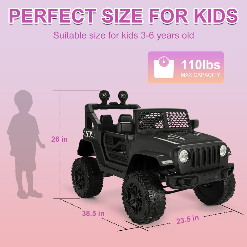 Electric Kids Ride-On Jeep Car with 12V/24V Power Wheels, Music, and Remote Control
