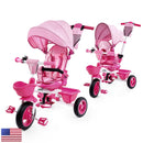 JMMD 7-in-1 Pink Tricycle Stroller with Push Handle for Toddlers Aged 1-5