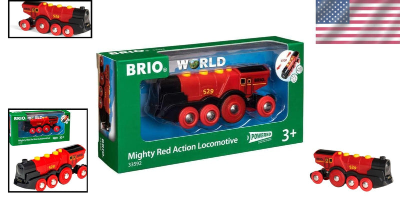 Battery Operated Wooden Train Locomotive with Lights and Sound for Kids Ages 3+