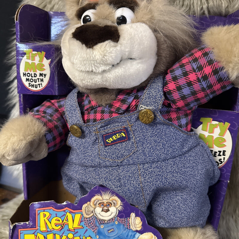 Rare 1997 Working Talking Bubba Teddy Bear in Overalls with 3D Features