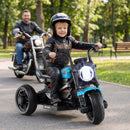 Blue 6V Children’s Motorcycle with Music, Storytelling, LED Lights, Accelerator Pedal, and Tri-Wheel Design