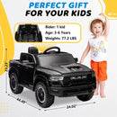 12V Kids Electric Ride-On Truck with Remote Control, Bluetooth, and LED Wheels - Black