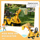 HOMCOM Kids Digger Ride-On Excavator Pull Cart with Horn for Ages 18-48 Months