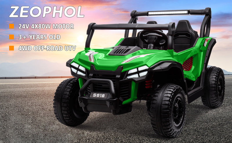 24V Kids Electric 4WD Ride-On UTV Truck, 2-Seater, Green, 80W Motor