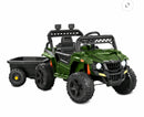 Kids Green Battery Operated Off-Road UTV with Trailer and Bluetooth Remote, 60 Min Playtime