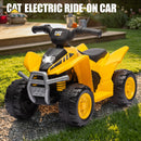 Yellow CAT 6V Battery-Powered Toddler ATV Quad with Foot Pedal Control and LED Lights