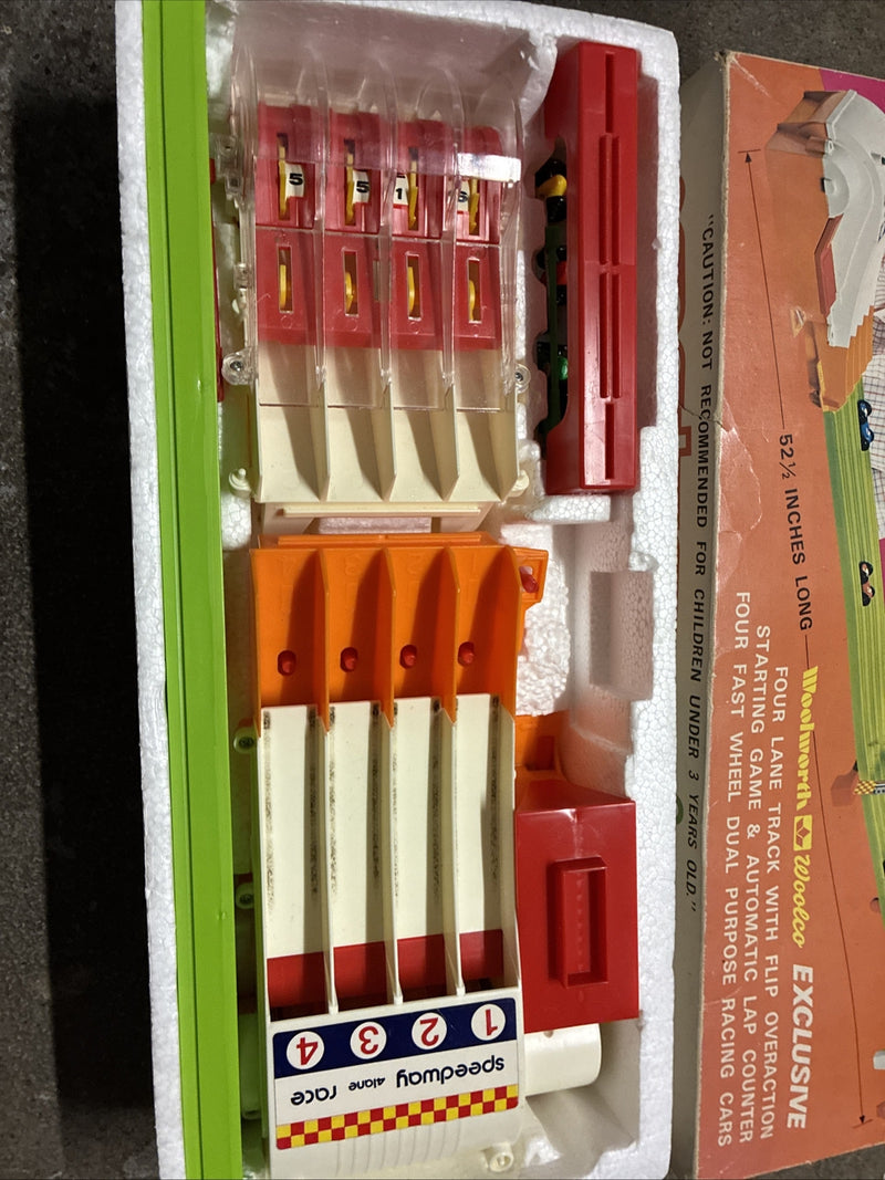 Vintage 4-Lane Speedway Racing Set with Original Box, Used Condition
