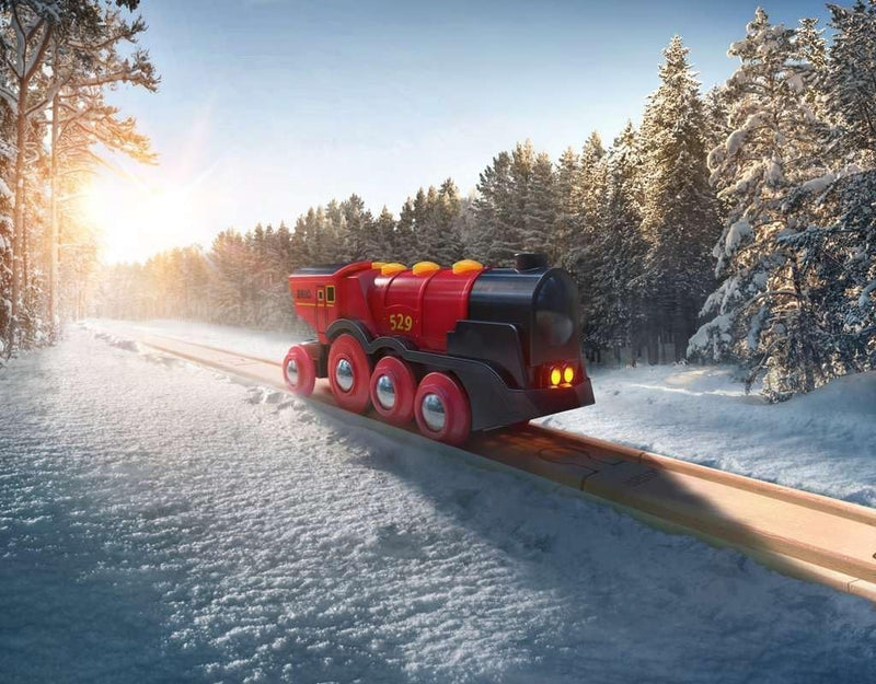 Mighty Red Motorized Toy Locomotive Train with Lights and Sound