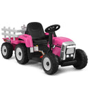 Honeyjoy 12V Pink Ride-On Tractor with Trailer, Remote Control, and Lights