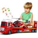 Racing Car and Helicopter Fire Truck Playset for Toddlers