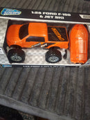 Turbo Wheels 1:28 Scale Ford F-150 with Jet Ski Trailer in Vibrant Orange