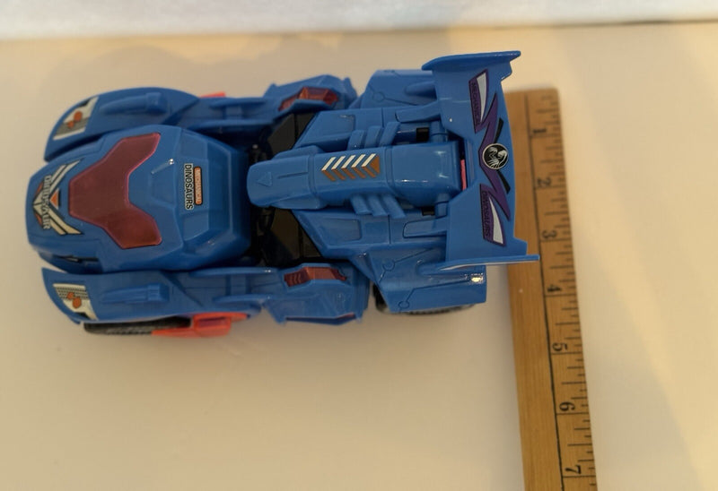 Mechanical Transforming Dinosaur Car Toy with LED Lights and Sound in Blue and Red