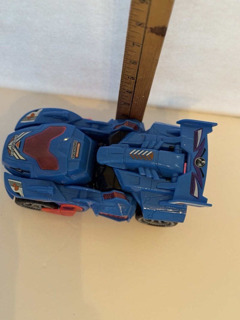 Mechanical Transforming Dinosaur Car Toy with LED Lights and Sound in Blue and Red