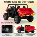 Red 24V Electric 2-Seater Dump Truck for Kids with Remote Control