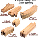 52-Piece Wooden Train Track Expansion Set - 18 Feet with 5 Unique Sections