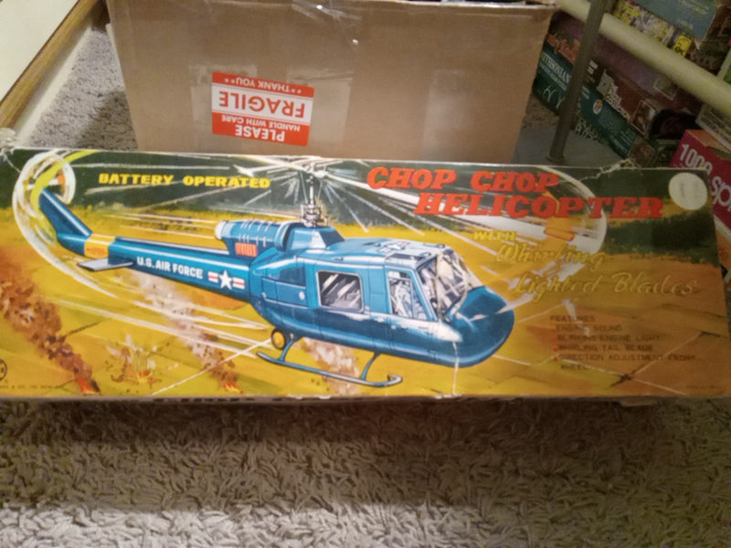 Working Vintage 1966 Battery-Operated Chop Chop Helicopter Toy with Original Box
