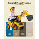 Kids' Yellow Excavator Digger Car with Music and Helmet, 55 lbs Capacity