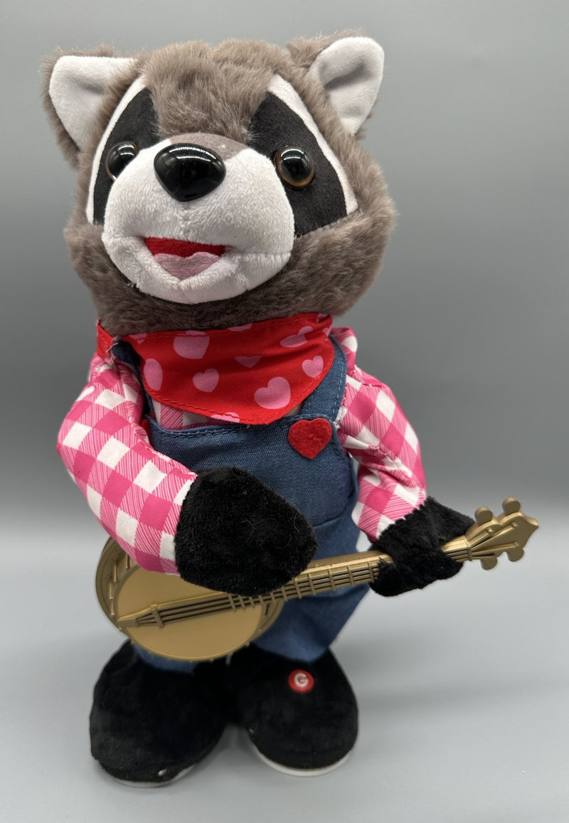 Animated Deluxe Raccoon Playing Banjo Singing and Dancing Valentine's Day Decoration