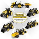 24V Kids 3-in-1 Ride-On Tractor, Excavator, and Bulldozer with Remote Control and Trailer