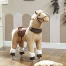 Brown Plush Pony Ride-On Toy with Wheels for Toddlers