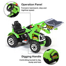 12V Battery Operated Green Ride-On Excavator Truck with Front Loader Digger