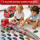 Fire Truck Playset with Collapsible Race Track & 12 Diecast Vehicles for Children