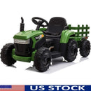 12V Battery-Powered Electric Ride-On Tractor with Trailer and LED Lights for Kids