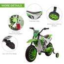 12V Electric Green Dirt Bike Motorcycle Toy for Kids with Training Wheels