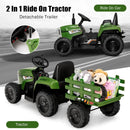 12V Dark Green Ride-On Tractor for Kids with Removable Trailer and Remote Control